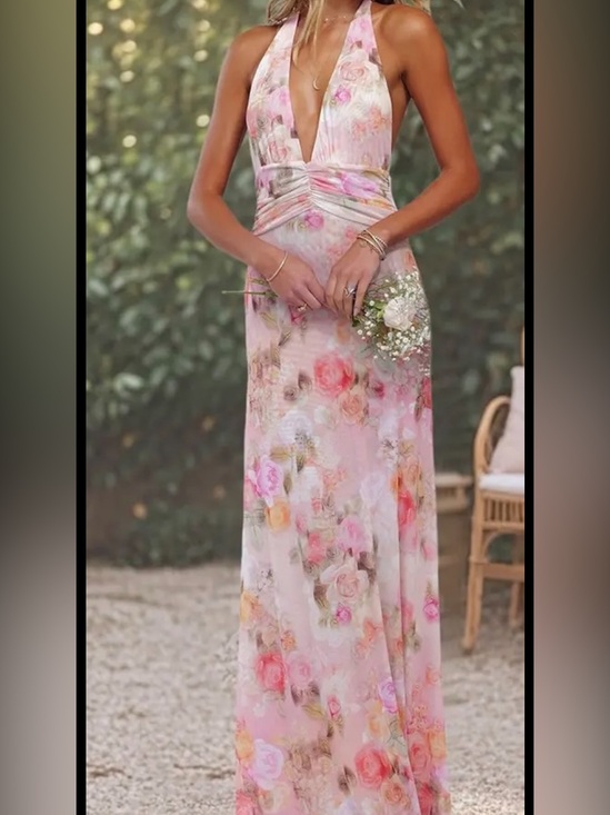 VV Dresses & Skirts - Romantic Floral Pastels Sexy Halter Bridal/Elegance/ Maxi Dress